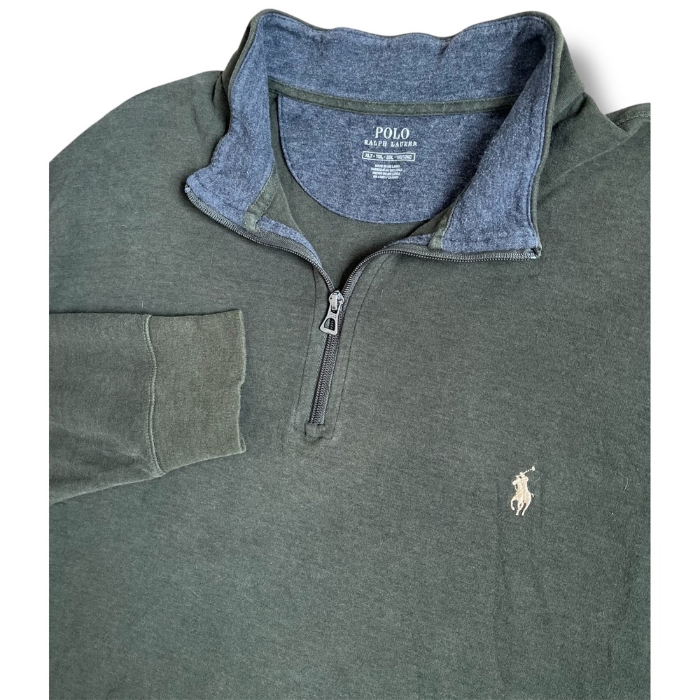 Polo Ralph Lauren Mens Dark Green Quarter Zip‎ Pullover Sweater XLT Long Sleeve